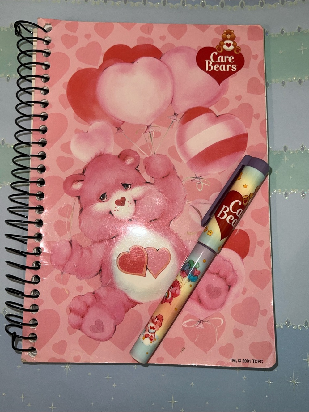 Vintage 2001 Care Bears Love-a-Lot Bear Notebook Set Kalan USA